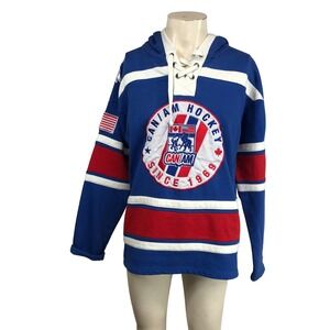 CAN AM CANAFIAN HOCKEY Lace Up Hoodie Royal Blue Red White Adult Small